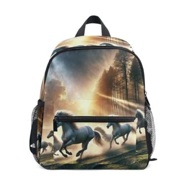 Imagem de GAIGEO Stunning Horses Print Toddler School Backpack Boy Toddler Backpack with Front Pocket, Safety Whistle for Ages 3-8