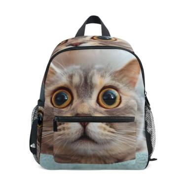 Imagem de GAIGEO Funny Kitten Cat Print Backpacks for Toddlers 10x4x12 In, Girls Backpack with Water Bottle Pockets, Whistle Buckle