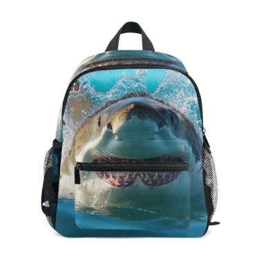 Imagem de GAIGEO Cute Shark Ocean Sea Little Kids Backpack, 10x4x12 In, Boys Mini Backpack Includes Water Bottle Pockets, Whistle Clip for Safety