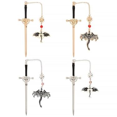 Imagem de Marcadores de página de aço inoxidável da quarta asa, marcador de livro personalizado de espada de dragão, marcadores para leitura de mulheres e homens, acessórios de livros para romances, livros de