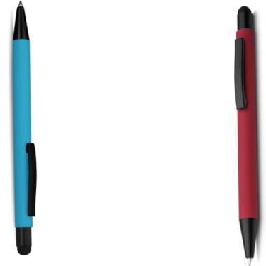 Imagem de Caneta esferográfica de metal escrita em azul, com ponta touch com corpo emborrachado Anotações modernas (Azul e Vermelho 2)