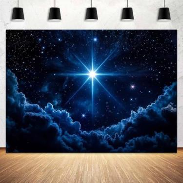 Imagem de 3 x 2,4 m de fundo de estrela noturna, céu estrelado azul, presépio estrela de Belém Jesus, fundo de nascimento, festa de aniversário, igreja, religiosa, cristã, faixa para decoração de retrato de
