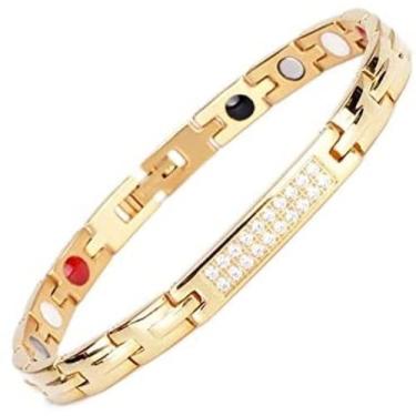 Imagem de YINOX Pulseira 4 em 1 magnética de cristal para mulheres com ímã presente de Dia dos Namorados para namorada, mãe, esposa (tornozeleira dourada)
