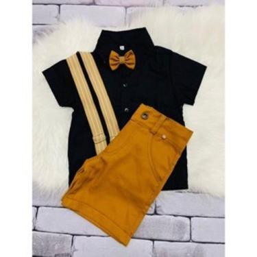 Imagem de Conjunto Menino Luxo Baby Lune Camisa Preta + Bermuda Caramelo, 01 ANO