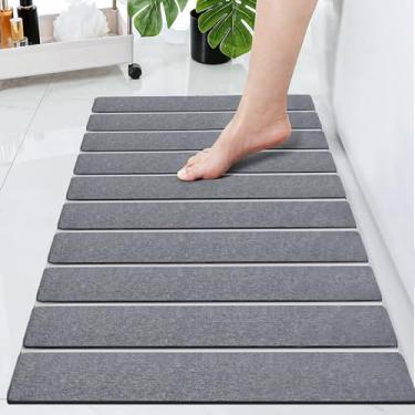 Imagem de Cuckan Tapetes de banho dobráveis de pedra para banheiro, superabsorvente, terra de diatomáceas, tapete de banho de secagem rápida, tapetes de secagem com tapete de chuveiro antiderrapante