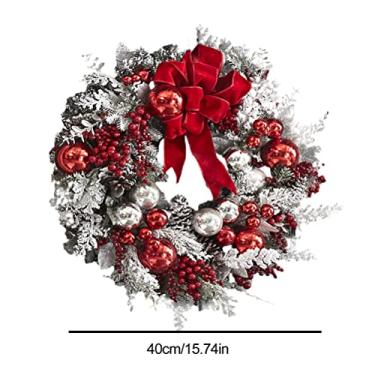 Imagem de Dioche Guirlanda de Natal Enfeites de Porta de Natal Decoração Artificial de Férias Com Decorações Brancas Vermelhas Brilhantes Pinhas de Pinhas Fitas de Frutas para Porta da Frente