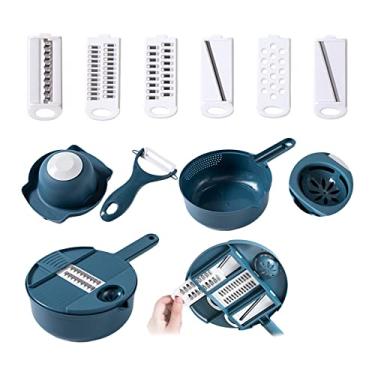 Imagem de Legume Multifuncional com Lâminas de Aço Inoxidável 6 Intercambiáveis descascador cesto drenagem caixa armazenamento protetor mão tampa borrachada par