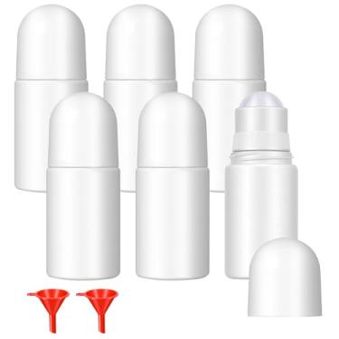 Imagem de Gsbnjuy 6 frascos roll-on de 50 ml vazios recarregáveis recipientes com tampas de desodorante à prova de vazamento para desodorantes faça você mesmo, óleos essenciais, perfume, cosméticos com 2 funis