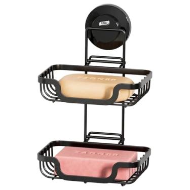 Imagem de TAILI Suporte de sabão de camada dupla, bandeja de saboneteira sem perfuração, ventosa de drenagem para parede de chuveiro, armazenamento de banho, suporte de esponja de aço inoxidável à prova de