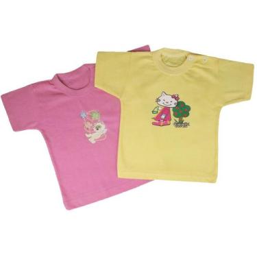 Imagem de Camiseta Infantil Kit C/5 Bebê Básica Com Transfer Menina - Tanran Bab