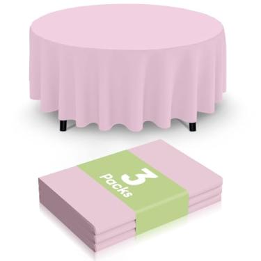 Imagem de Smiry Toalha de mesa descartável, pacote com 3, toalha de mesa redonda impermeável de 213 cm, capas de mesa redondas decorativas para festa, aniversário, piquenique, rosa