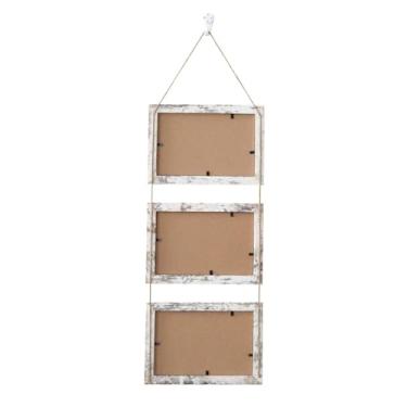 Imagem de WeiLaiKeQi Porta-retratos Collag estilo retrô rústico com corda, 10x15 cm, ideal para escritório, casa, cozinha, quarto e casamento, 3 Abertura