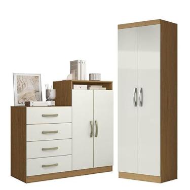 Imagem de Cômoda Sapateira Londres 2004142 e Armário Multiuso New 2000192 Atacama Off White - Aramóveis