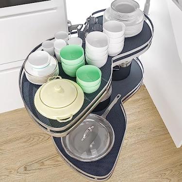 Imagem de Armários de cozinha com cesta de canto, bandeja giratória de 2 níveis, prateleira organizadora multiuso, canto giratório, prateleira cega, para 91 cm, direita (esquerda)