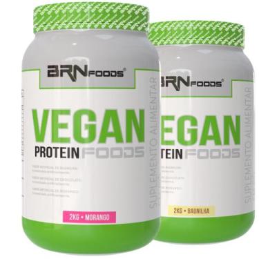 Imagem de Kit 2x Proteína Vegana  Vegan Protein 2Kg  BRN Foods, Morango e Baunil
