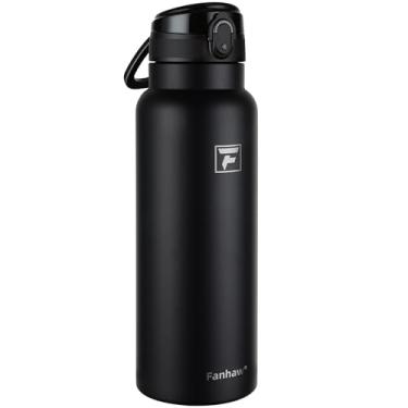 Imagem de Fanhaw Garrafa de água isolada de aço inoxidável de 1,134 g com tampa – boca larga, à prova de vazamento, livre de BPA – ideal para crianças, adultos, esportes, academia e uso ao ar livre (preto)