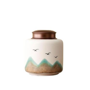 Imagem de Lata de chá de cerâmica com tampa dupla de sucção em espiral, recipiente de armazenamento selado de alta qualidade, organizador de chá (branco, grande)