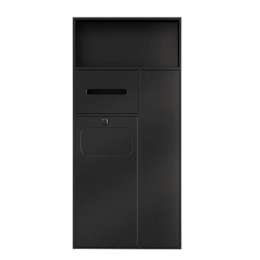 Imagem de Nicho de aço inoxidável embutido oculto 4 em 1 sala de estar chuveiro banheiro divisória integrada lixeira papel higiênico xampu artigos de higiene pessoal rack de armazenamento de lata de lixo (preto