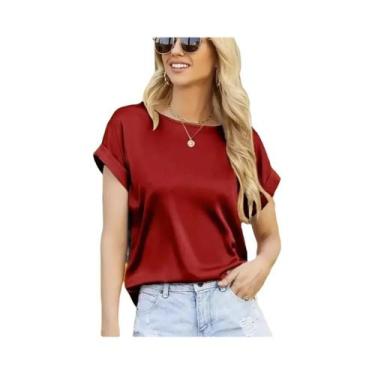 Imagem de Blusa Feminina De Verão Em Cetim Casual Com Gola O E Manga Morcego Sol