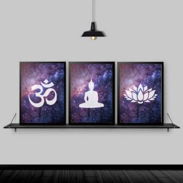Imagem de Kit 3 Quadros Decorativos Zen Buda Universo 45X34Cm Preta