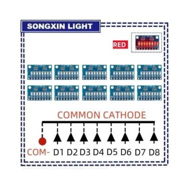 Imagem de Módulo Indicador LED Azul Vermelho 8 Bits 3-24V Ânodo/Cátodo Comum Par