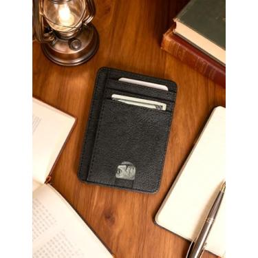 Imagem de Carteira masculina de couro fina, design de bolso frontal fino para viagens, trabalho, carteira compacta para cartão de crédito com armazenamento seguro, acessório masculino durável para uso diário