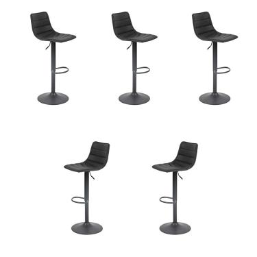 Imagem de Kit 5 Banquetas Decorativas Travis PU com Regulagem de Altura Base Disco c/Apoio Para os Pés Preto G56 - Gran Belo