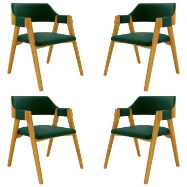 Imagem de Kit 4 Cadeiras Sala de Jantar e Jogos Carteados Madeira Maciça Poker Veludo Verde/Mel G42 - Gran Belo