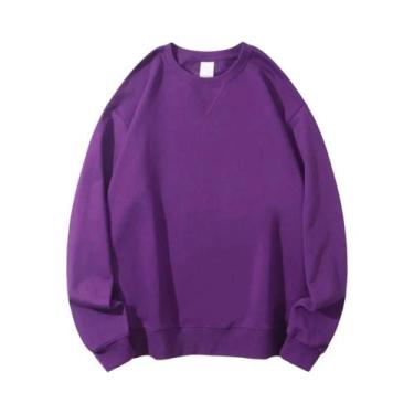 Imagem de Suéter De Algodão Pesado De Manga Longa Com Gola Redonda 380g Vintage 