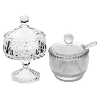 Imagem de Kit Bomboniere Potiche Cristal Acucareiro Pote Acucar tampa TRANSPAREN