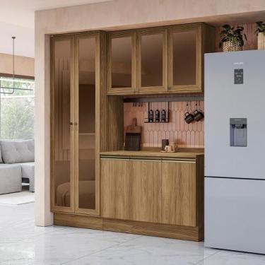 Imagem de Armário de Cozinha Compacta com Vidro Reflecta 100% MDF 192cm Nogueira