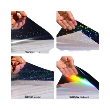 Imagem de Papel Adesivo Holográfico PVC 20 Folhas A4 Padrões Mistos Fita Washi A