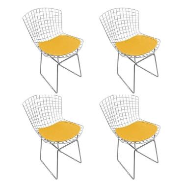 Imagem de Kit 4 Cadeiras Bertoia Cromada Com Assento Sintético Amarelo
