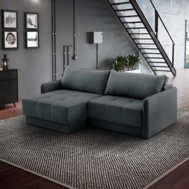 Imagem de Sofá Retrátil 2 Lugares 180cm Itália Braço Slim Veludo Cinza Grafite N