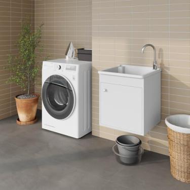 Imagem de Tanque de lavar Roupa 26L Suspenso com Gabinete 46cm Montado Cor:Tanque Branco