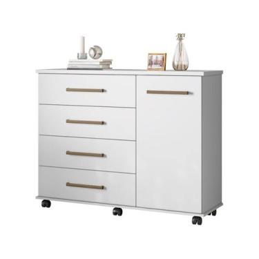 Imagem de Cômoda 1 Porta 4 Gavetas com Rodízios Flora Demóbile - Demobile, Branc