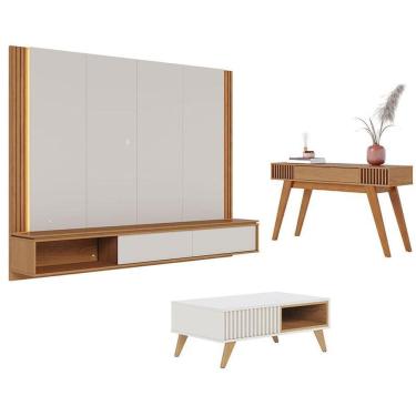 Imagem de Home Suspenso Loa com Mesa de Centro Jeri Off White Freijó e Aparador Riviera Freijó –...