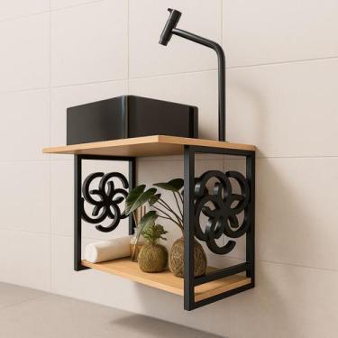 Imagem de Gabinete Armário Banheiro Lavabo Com Cuba Pia De Apoio Preta Amadeirad