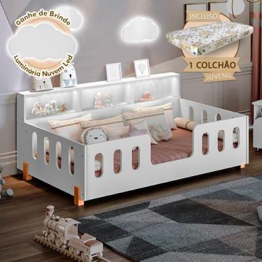 Imagem de Cama de Criança Infantil Montessoriana com Colchão Juvenil Led e Nicho
