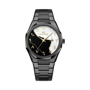 Imagem de Relógio De Quartzo Masculino Com Mostrador De Mármore Luxuoso Dourado 