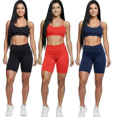 Imagem de KIT 3 Conjunto Top Alça Fina e Bermudinha Suplex Vekyo Roupa Para Academia Moda Fitness...