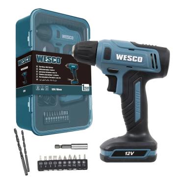 Imagem de Furadeira E Parafusadeira Pro 12v Bateria Carregador - Wesco Amarelo 12v