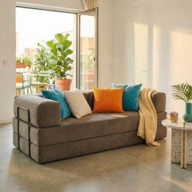 Imagem de Sofá Cama Flowin Retrátil Modular Inflow Cotelê Cinza Vem Na Caixa Com