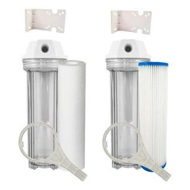 Imagem de Kit 4 Estágio Filtro Agua Pp Plissado Carvão Caixa D'água Transparente