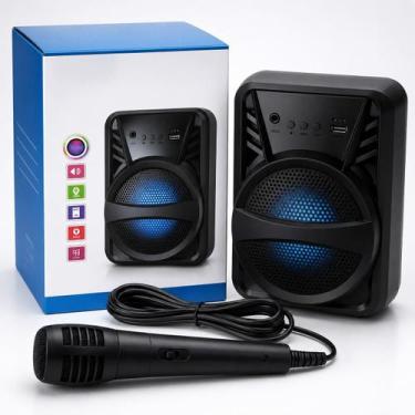 Imagem de Caixa Som Bluetooth Portátil Karaokê Com Microfone Led Subwoofer Usb A