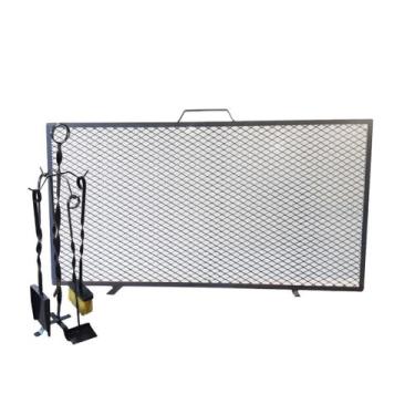Imagem de Kit Acessórios Torcido Lareira Tela de Proteção 77x40,5 - INOX LAURIND