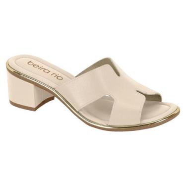 Imagem de Tamanco Fem Salto Bloco Baixo Vira Dourada Beira Rio 8379251, Creme, 3
