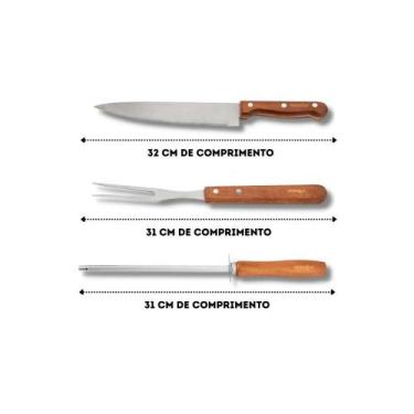 Imagem de Kit churrasco vonder c/4pcs em aco inox c/maleta em madeira