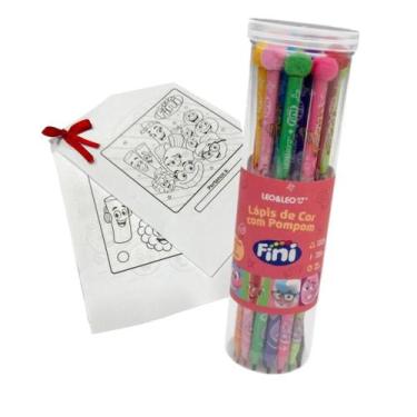 Imagem de Lápis De Cor Triangular Com Pompom Fini Pote com 12 Cores + Brinde Exc