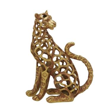 Imagem de Escultura Decorativa Leopardo Sentado em Resina Dourada 33cm 16978-PL